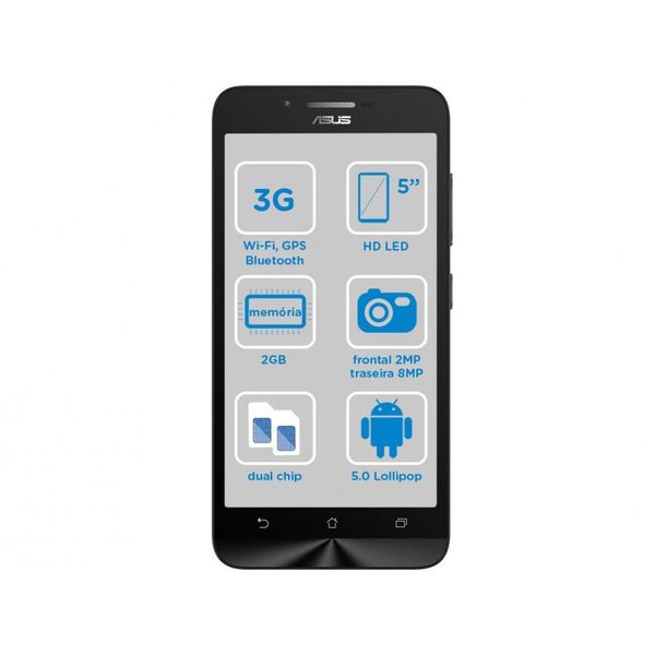Smartphone asus zenfone go 16gb dual chip 3g - câm. 8mp tela 5