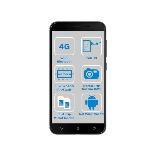 Smartphone asus zenfone 3 max 32gb cinza - dual chip 4g câm. 16mp selfie 8mp tela 5. 5