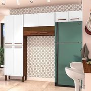 Cozinha Compacta Kit`s Paraná Nala com 8 Portas e 4 Prateleiras Nogueira/Off White/Ripado