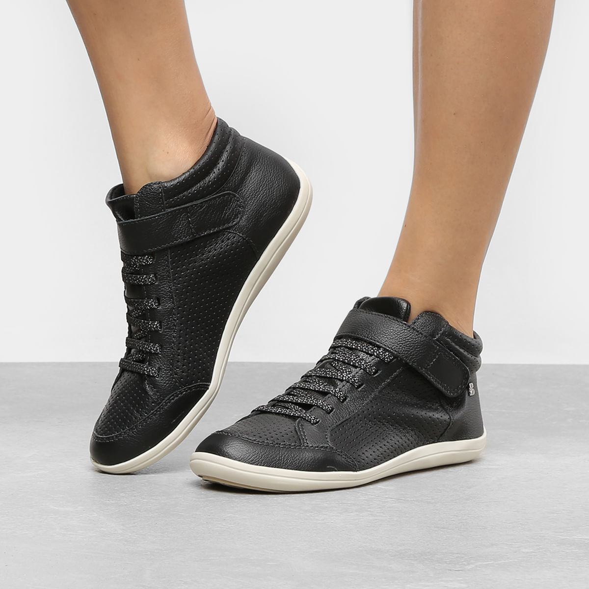 Tenis Couro Cano Alto Bottero Velcro Perfuros Feminino Compre No