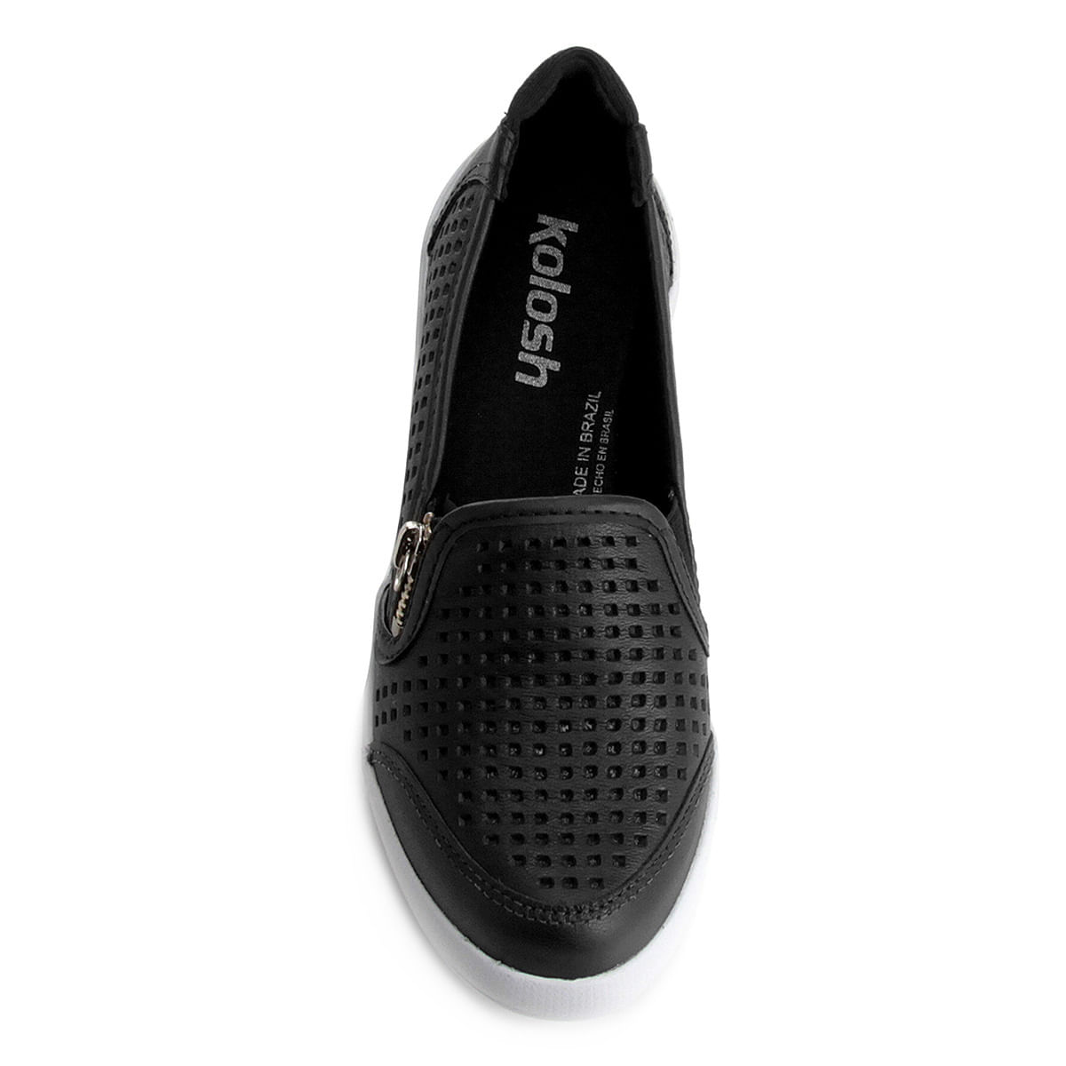 slip on couro kolosh furinhos com zíper lateral feminino