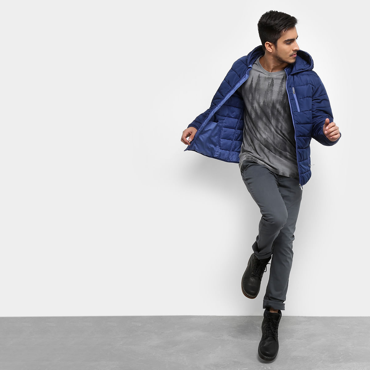 jaqueta treebo puffer básica capuz masculina