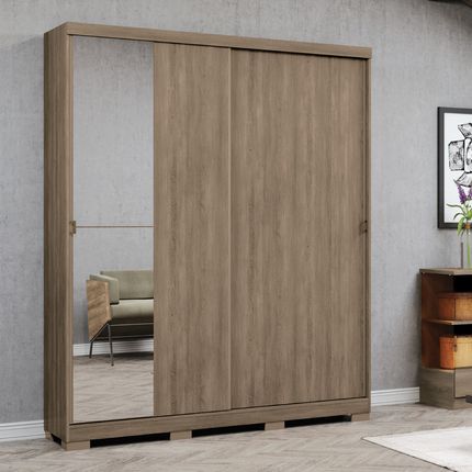 Guarda Roupa 2 Portas de Correr 3 Gavetas e Espelho G544 Kappesberg - Nogal Menor preço em Guarda Roupa 2 Portas de Correr 3 Gavetas e Espelho G544 Kappesberg - Nogal