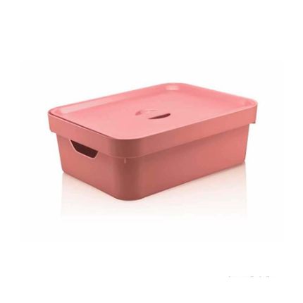 Caixa organizadora Cube 10,5L média com tampa rosa quartz OU Menor preço em Caixa organizadora Cube 10,5L média com tampa rosa quartz OU