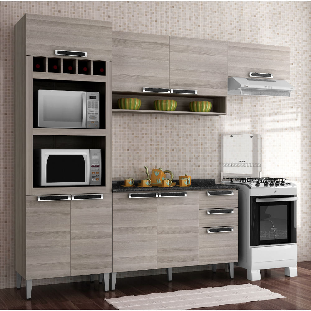 Cozinha Modulada Compacta Itatiaia Jazz 8 Portas E 3 Gavetas Bege Cozinha Modulada Compacta Itatiaia Jazz 8 Portas E 3 Gavetas Bege