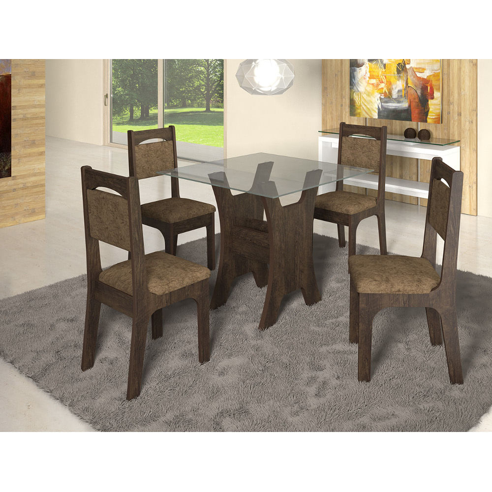 Conjunto De Mesa Sonetto Veneza 90×90 Cm Tampo De Vidro Com 4 Conjunto De Mesa Sonetto Veneza 90×90 Cm Tampo De Vidro Com 4