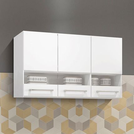 Armário Aéreo Alice em MDP 3 Portas Branco Menor preço em Armário Aéreo Alice em MDP 3 Portas Branco