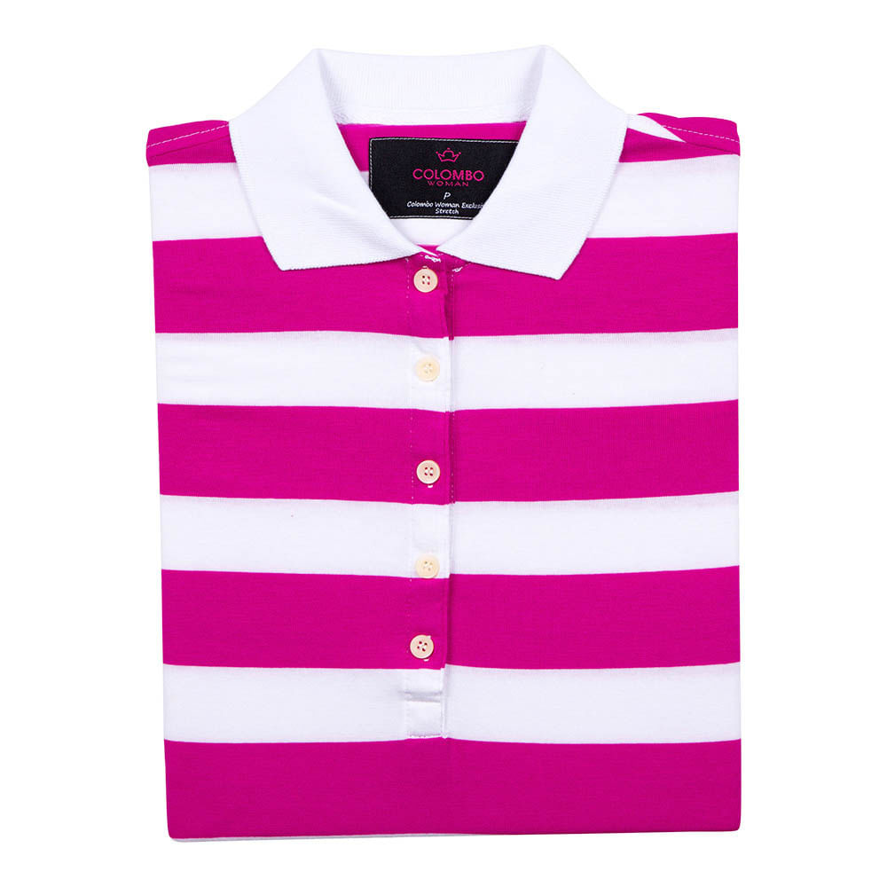 camisa polo listrada feminina