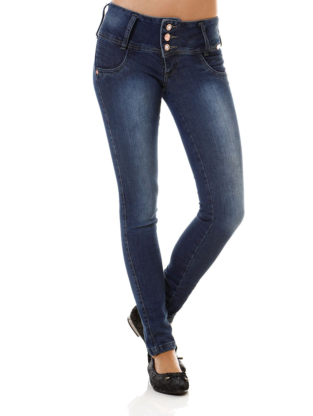 calça jeans cós largo feminina