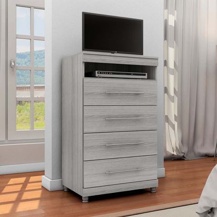 Cômoda Bartira Siena com 4 Gavetas e Espaço para TV/DVD Cinza Menor preço em Cômoda Bartira Siena com 4 Gavetas e Espaço para TV/DVD Cinza