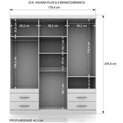 Guarda-Roupa Havana 102166 Plus 6.4 MDP - Branco/Branco Menor preço em Guarda-Roupa Havana 102166 Plus 6.4 MDP - Branco/Branco