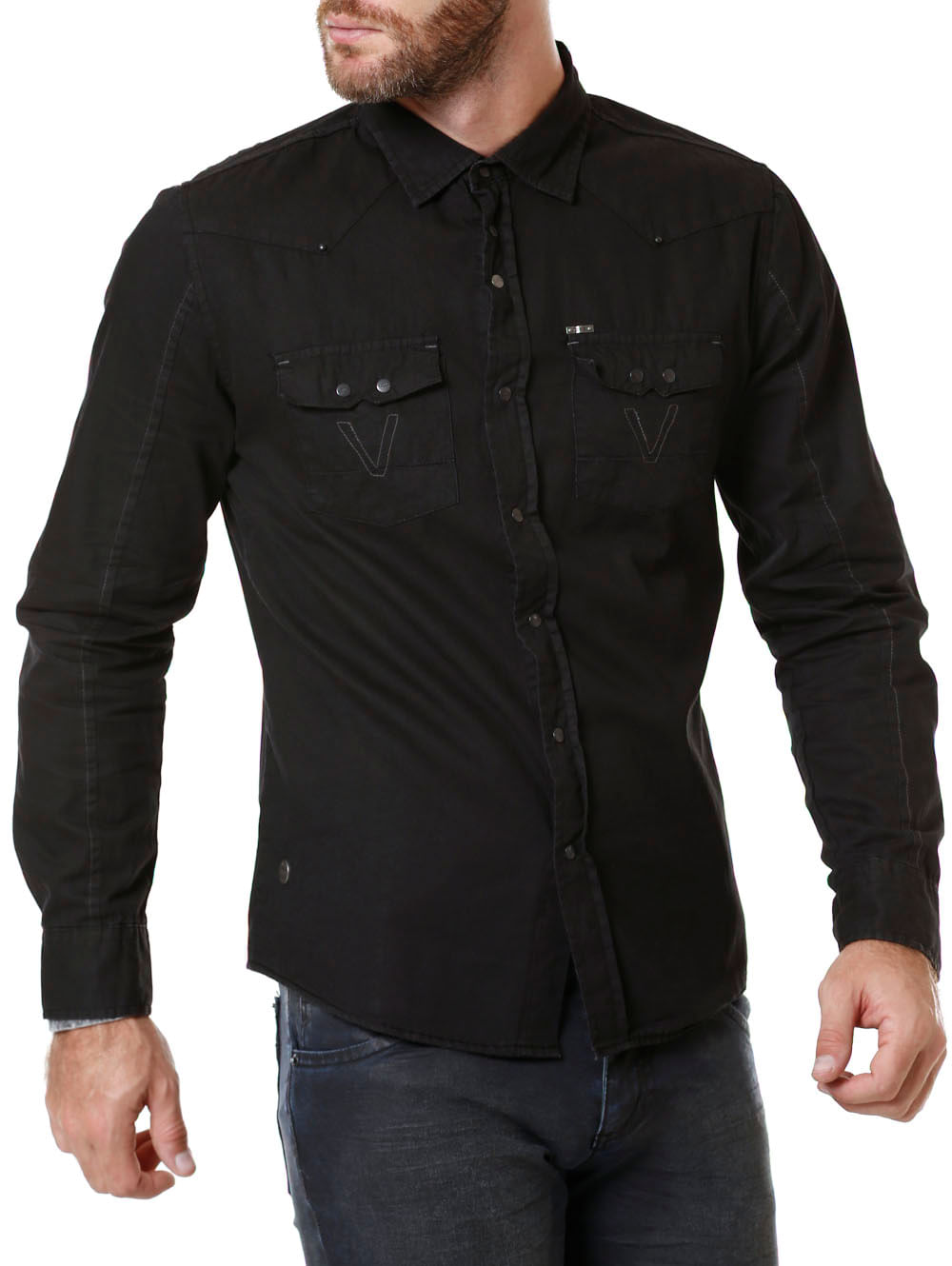 camisa masculina jeans preta