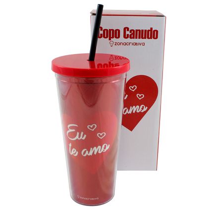 Copo canudo metalico eu te amo Menor preço em Copo canudo metalico eu te amo