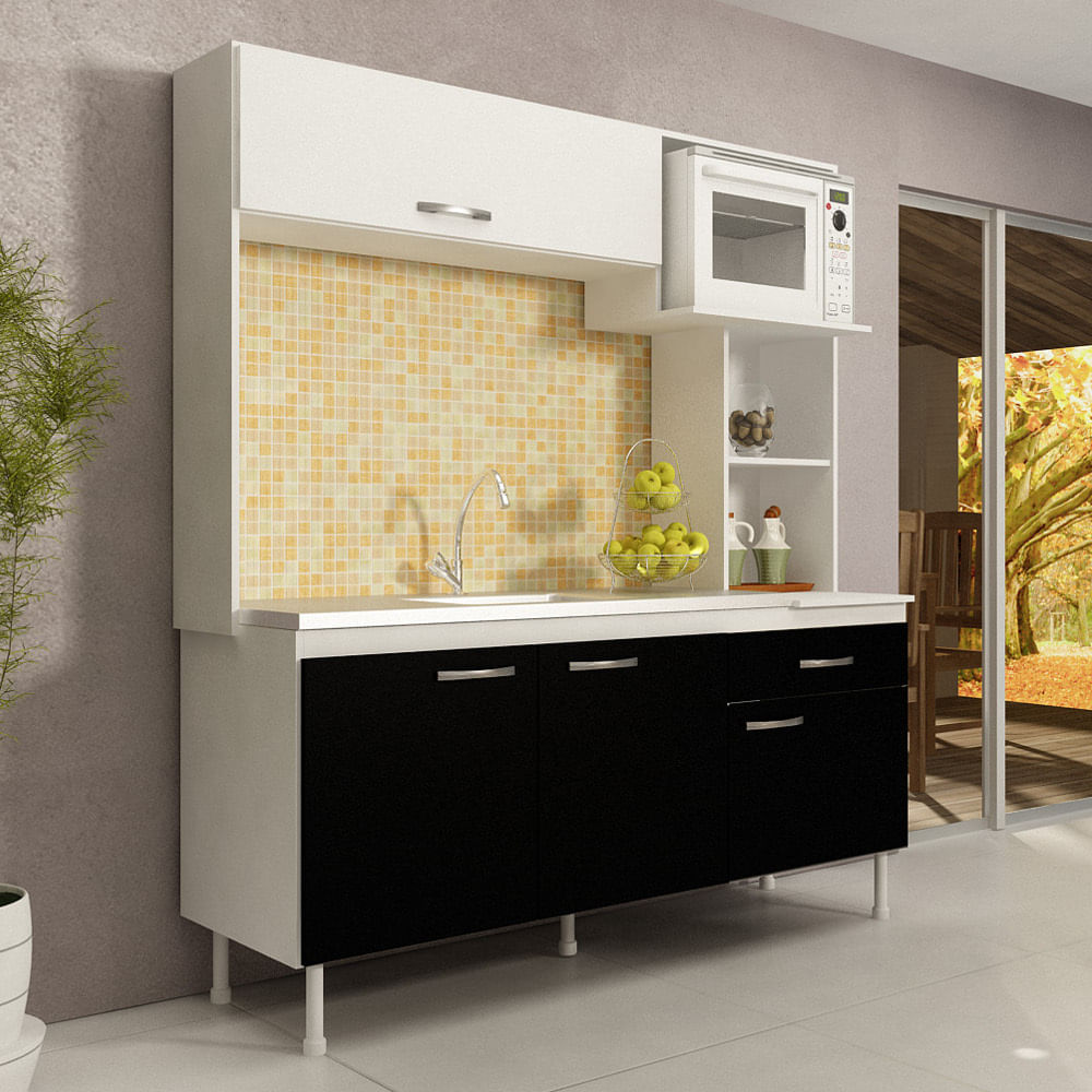 Cozinha Compacta Decibal Lisboa 4 Portas E 1 Gaveta Branco Preto Cozinha Compacta Decibal Lisboa 4 Portas E 1 Gaveta Branco Preto