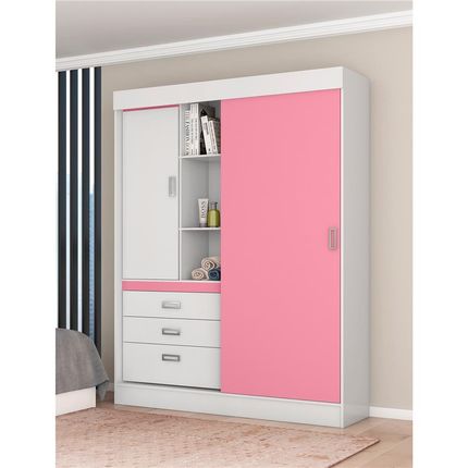 Guarda-Roupa Demóbile Slim Flex com 2 Portas e 3 Gavetas - Branco/Rosa. Menor preço em Guarda-Roupa Demóbile Slim Flex com 2 Portas e 3 Gavetas - Branco/Rosa.