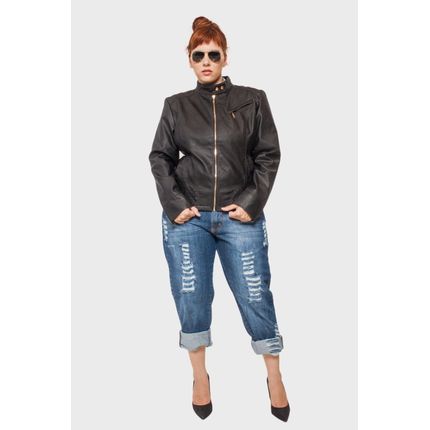 casaco couro plus size