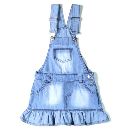 vestido jardineira jeans infantil