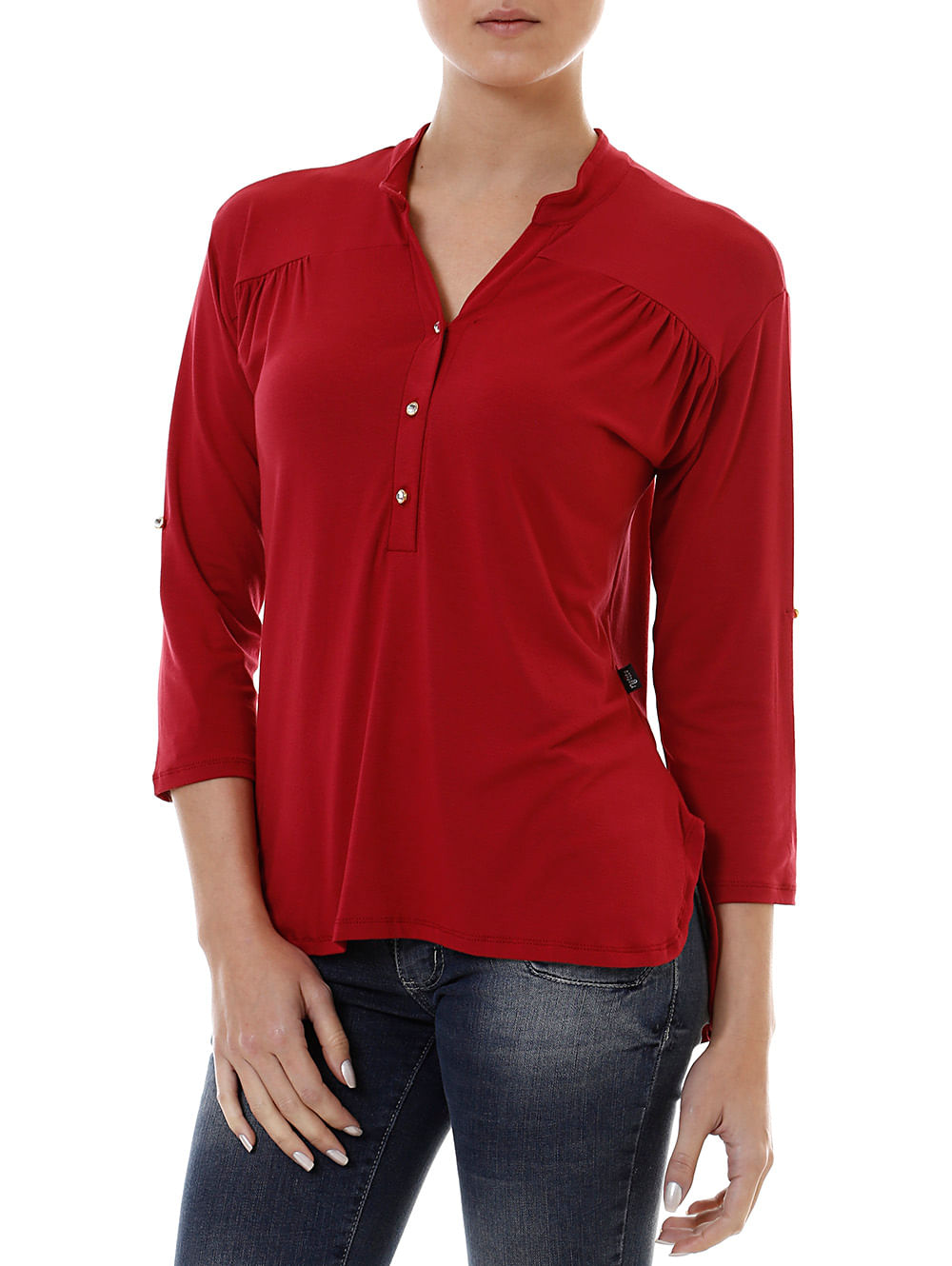 Blusa Manga 3 4 Feminina Vermelha Comprar No Shopfacil Uma