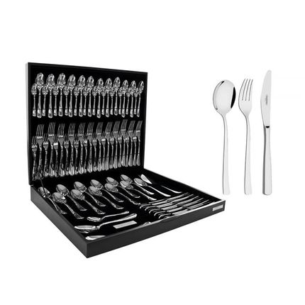 Faqueiro Tramontina aço inox 76 peças Berlin com estojo de madeira Menor preço em Faqueiro Tramontina aço inox 76 peças Berlin com estojo de madeira