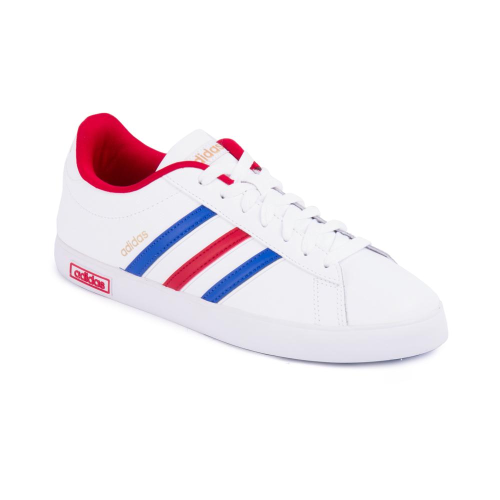 tenis adidas branco com listra azul