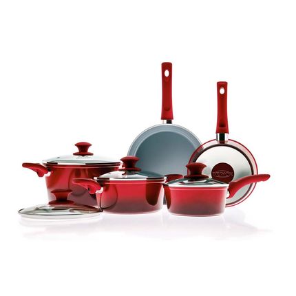 Conjunto de Panelas Brinox Ceramic Life 4720/100 Vermelho - 5 peças Menor preço em Conjunto de Panelas Brinox Ceramic Life 4720/100 Vermelho - 5 peças