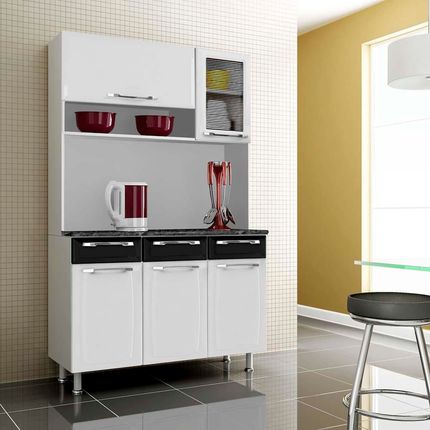 Cristaleira Itatiaia Milão com 5 Portas e 3 Gavetas – Branco / Preto Menor preço em Cristaleira Itatiaia Milão com 5 Portas e 3 Gavetas – Branco / Preto