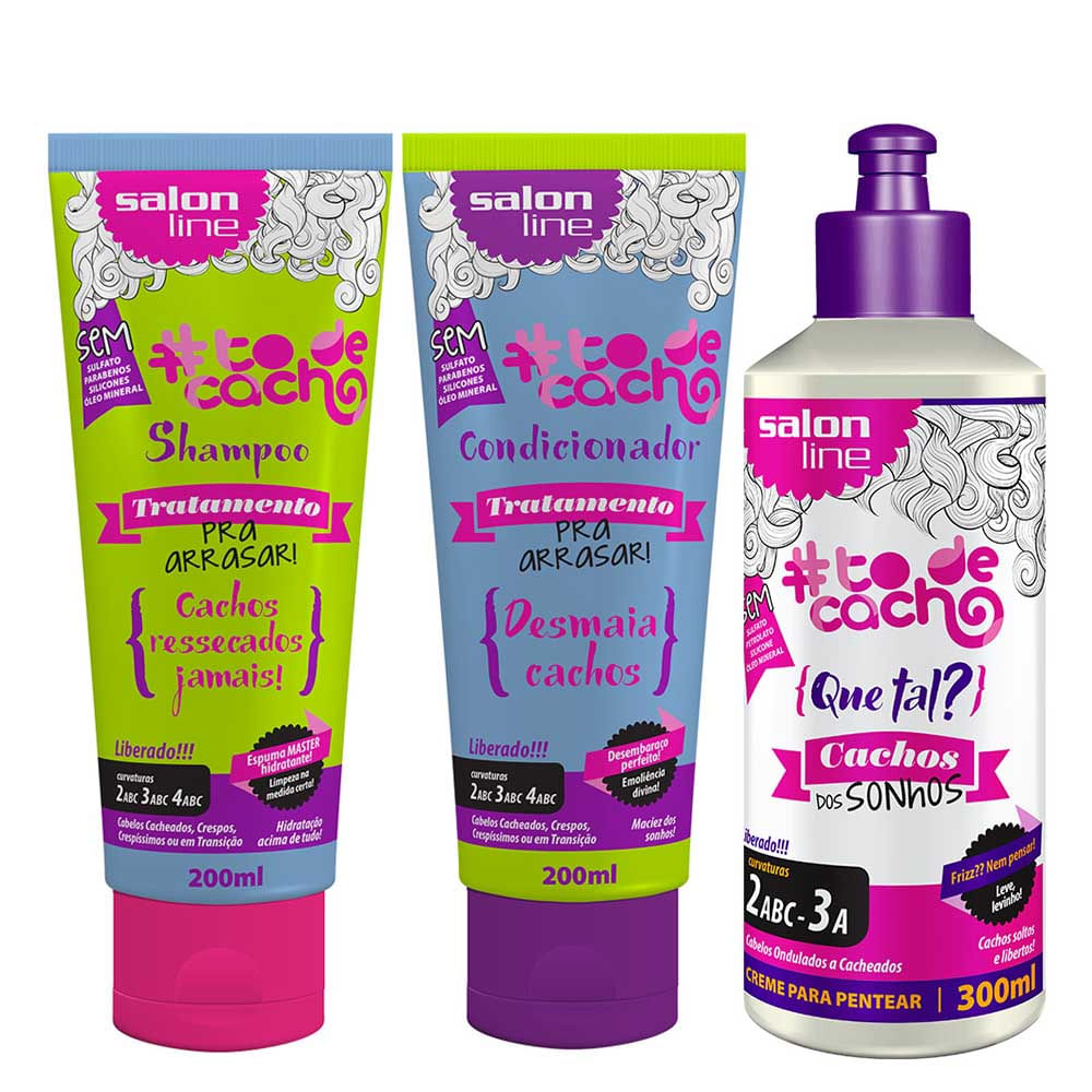 Salon Line Kit Arrasar Shampoo Condicionador E Creme Para Pentear Cachos Dos Sonhos Todecacho Compre No Shopfacil Com
