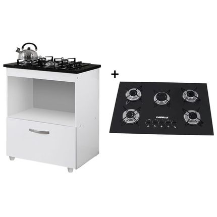 Kit Balcão Cooktop 1 Porta BR C/Fogão Cooktop 5 Bocas Menor preço em Kit Balcão Cooktop 1 Porta BR C/Fogão Cooktop 5 Bocas