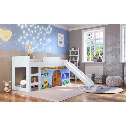 Cama Infantil com Escorregador e Tenda Fun Azul - Casatema Menor preço em Cama Infantil com Escorregador e Tenda Fun Azul - Casatema