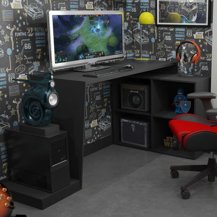Mesa Escrivaninha Gamer 3 Prateleiras BRV - Preto Menor preço em Mesa Escrivaninha Gamer 3 Prateleiras BRV - Preto