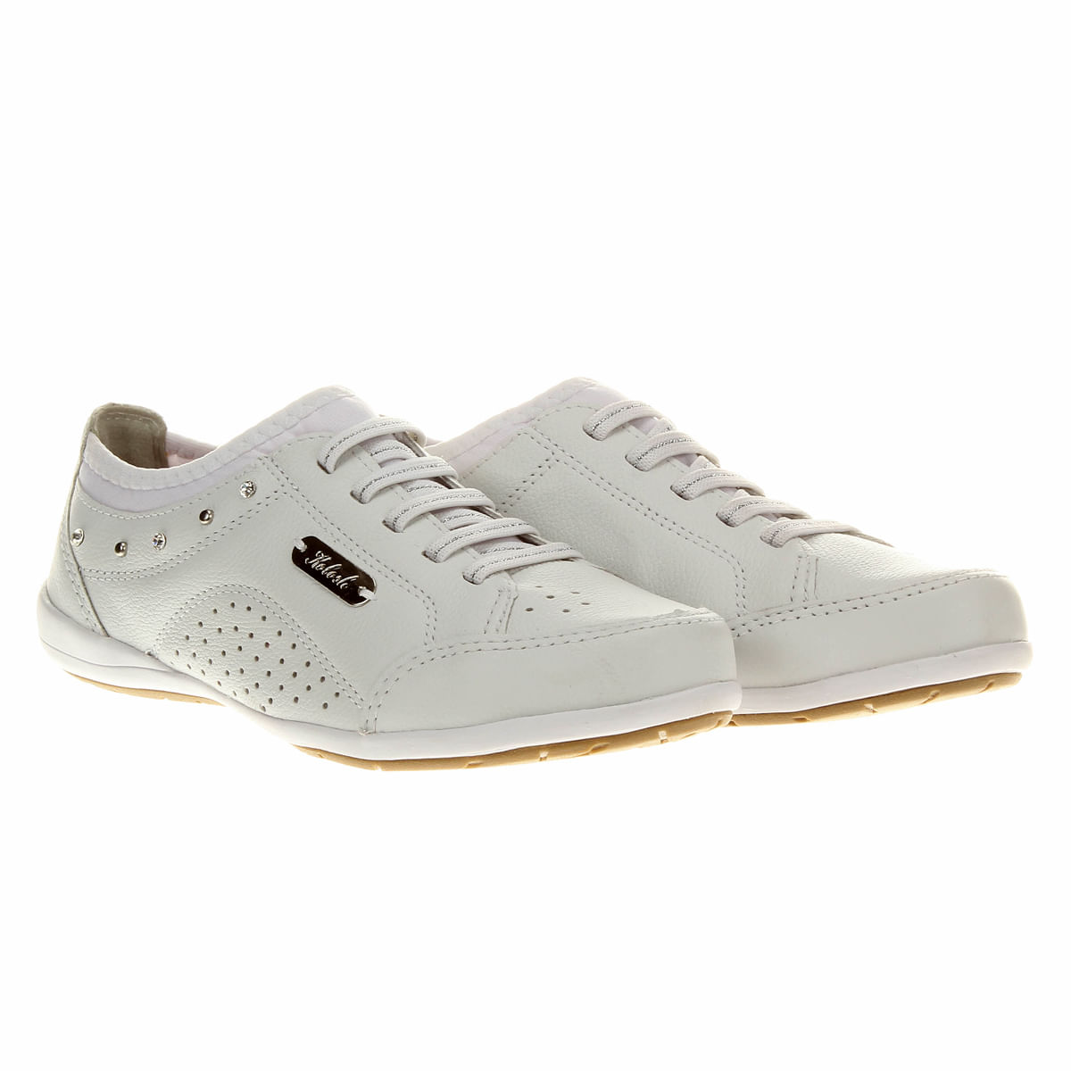 tênis couro kolosh cadarço elástico strass feminino