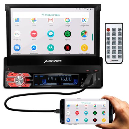 Mp3 Mp5 Player Automotivo 1 Din Retrátil 7" USB Aux Bluetooth Rádio AM FM Espelhamento Android iOS Menor preço em Mp3 Mp5 Player Automotivo 1 Din Retrátil 7" USB Aux Bluetooth Rádio AM FM Espelhamento Android iOS