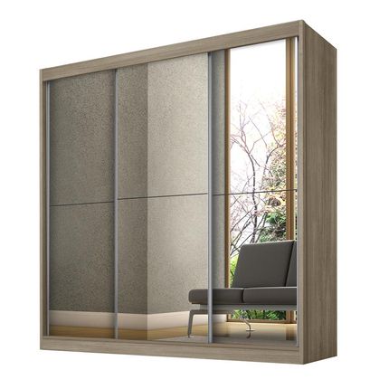 Guarda-Roupa Fama Flórida Plus com Espelho, 3 Portas de Correr e 4 Gavetas Vanilla Menor preço em Guarda-Roupa Fama Flórida Plus com Espelho, 3 Portas de Correr e 4 Gavetas Vanilla