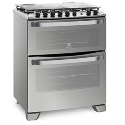 Fogão com porta Full Glass e duplo forno 5 queimadores de piso Prata (76MDX) Menor preço em Fogão com porta Full Glass e duplo forno 5 queimadores de piso Prata (76MDX)