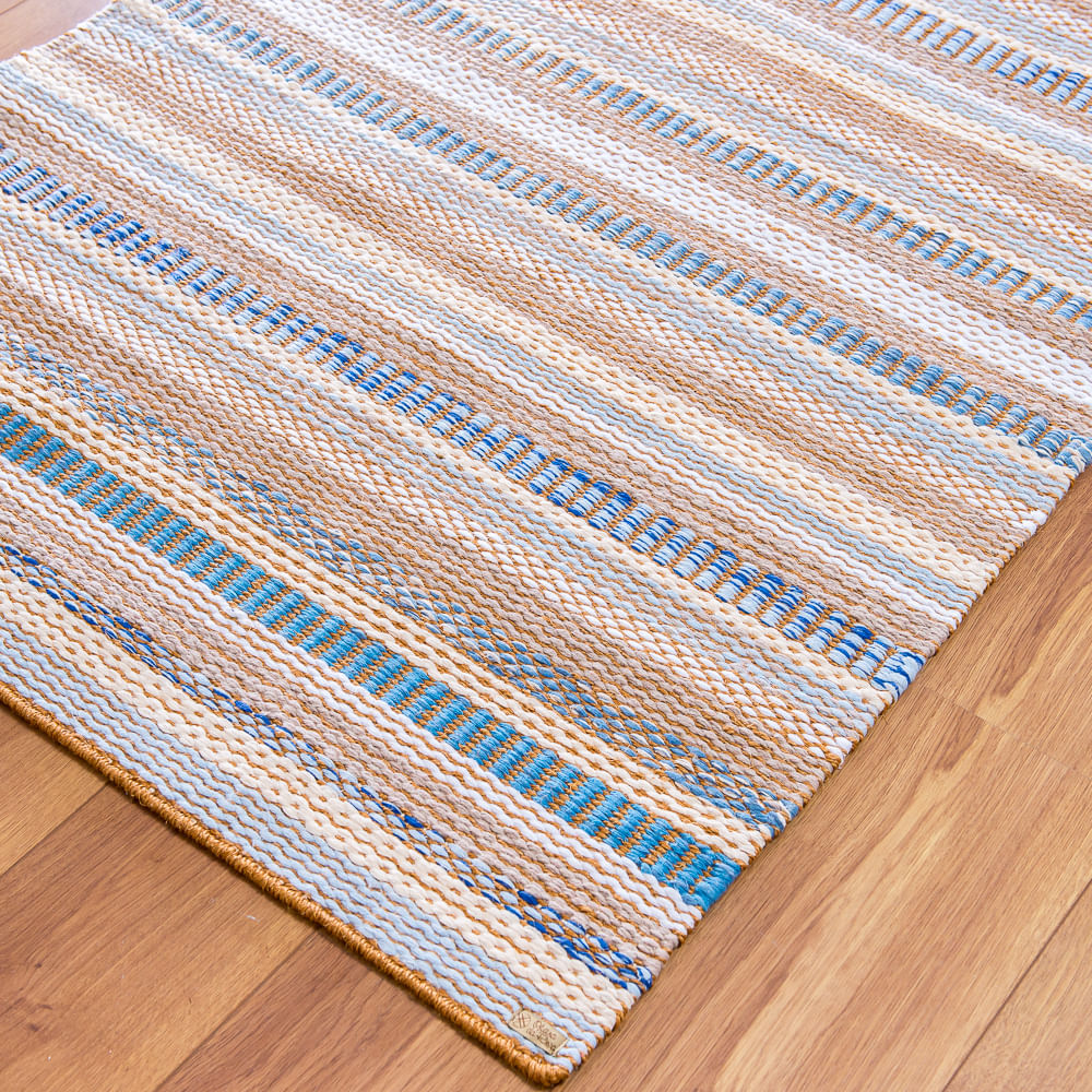 Tapete Trama Artistica Azul E Bege 100x150cm Compre No Shopfacil Com