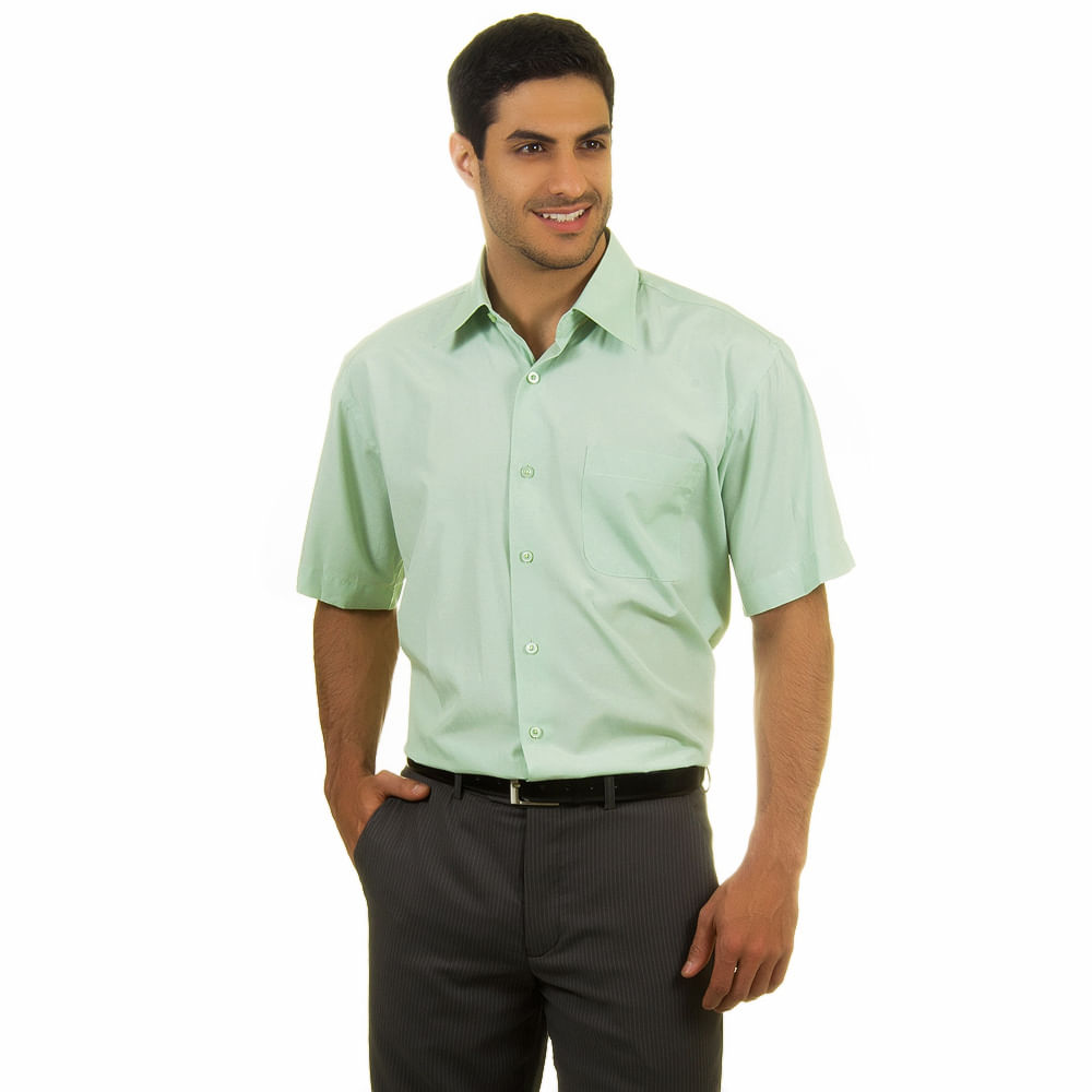 Camisa Social Masculina Verde Claro Lisa Comprar No Shopfacil