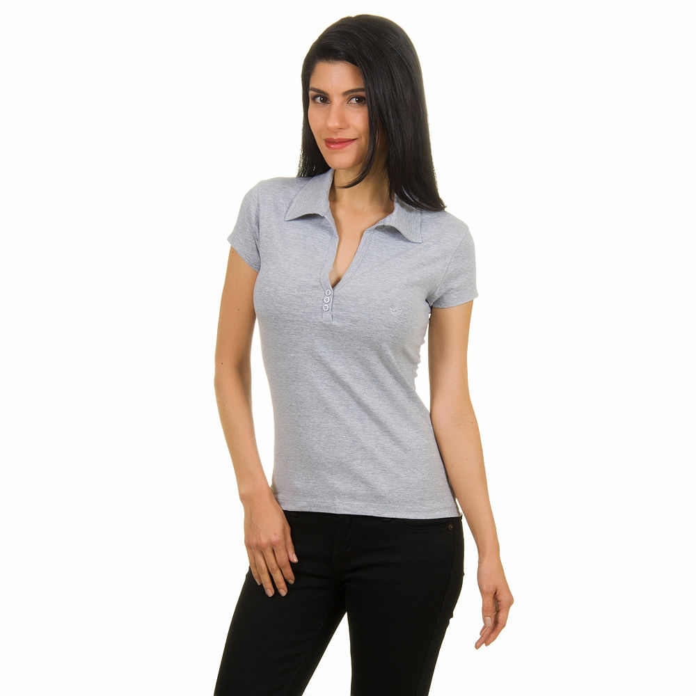 camisa polo cinza feminina
