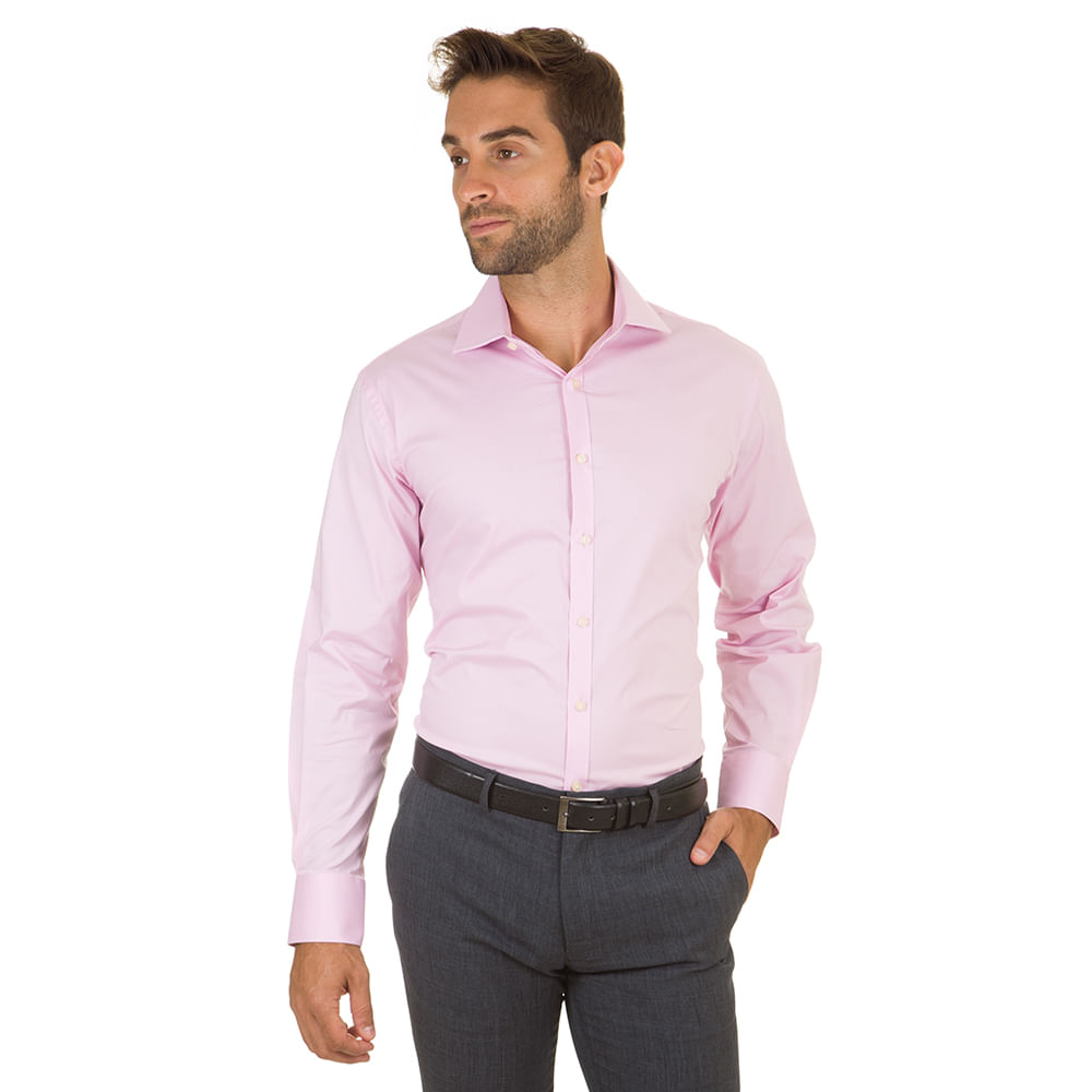 camisa social rosa claro masculina