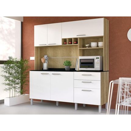 Cozinha Compacta Luciane July com Balcão - Nicho para Forno 6 Portas 2 Gavetas Menor preço em Cozinha Compacta Luciane July com Balcão - Nicho para Forno 6 Portas 2 Gavetas