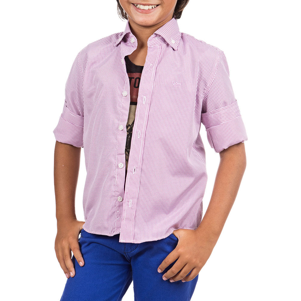 camisa social infantil rosa