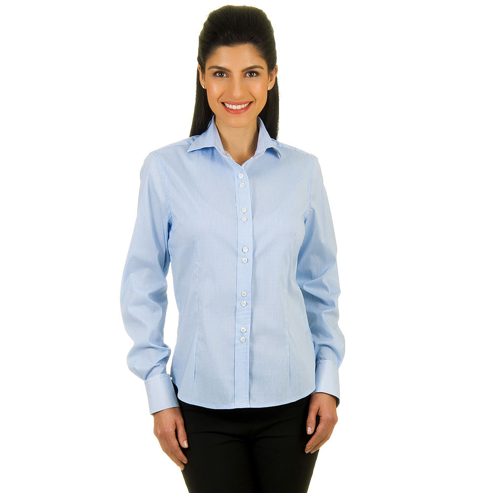 camisa social feminina azul claro