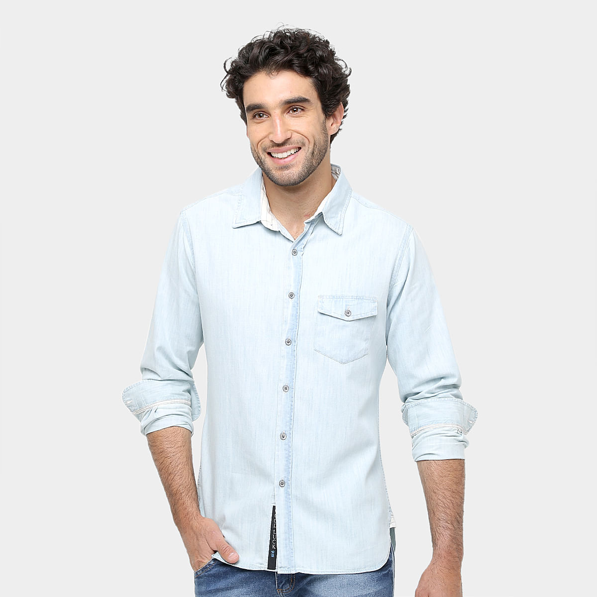 camisa jeans branca masculina