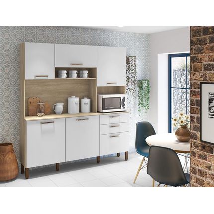 Menor preço em Cozinha Compacta Kits Paraná Ferrara - Nicho para Micro-ondas 6 Portas 2 Gavetas