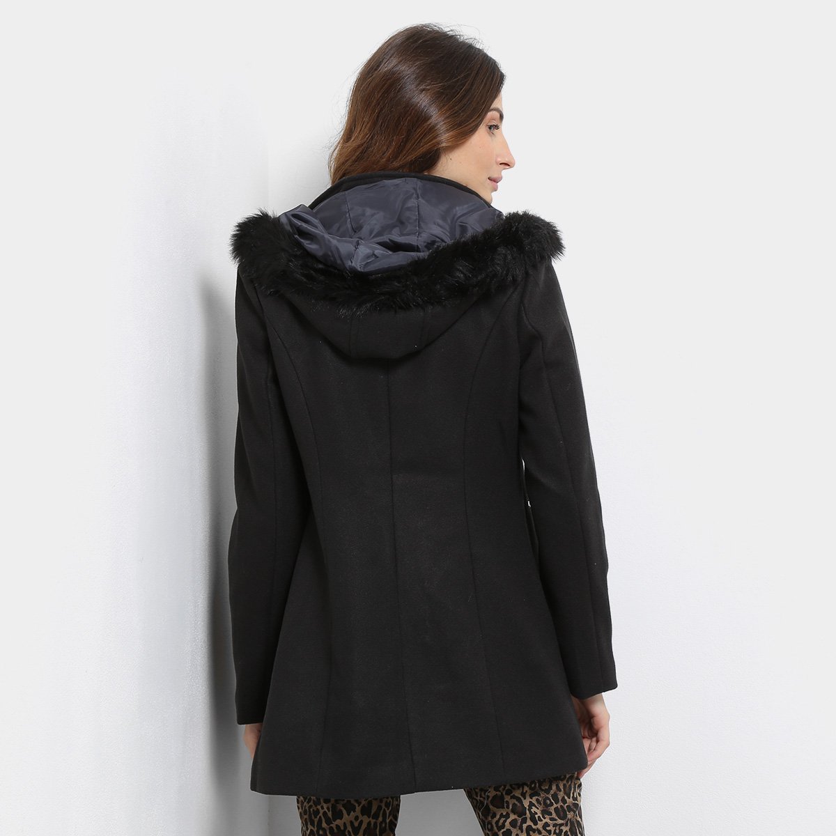 casaco lã batido feminino com capuz