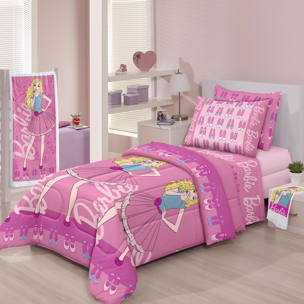 Edredom Solteiro Infantil Barbie 100 Algodao Santista Compre No Shopfacil Com