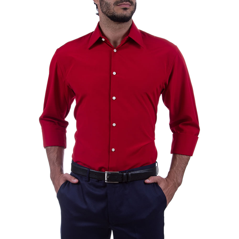camisa jeans vermelha masculina
