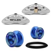 Kit Shutt Capa Pinça de Freio Prata 2 Peças Tuning + Anilhas Fixação Para-Choque Azul