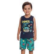 Conjunto Menino Regata Azul Marinho e Bermuda Microfibra Fundo do Mar Loopy de Loop 3