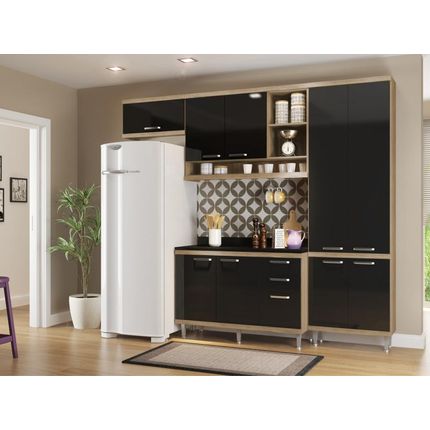 Cozinha Compacta Multimóveis Linea Sicília - com Balcão 9 Portas 3 Gavetas Menor preço em Cozinha Compacta Multimóveis Linea Sicília - com Balcão 9 Portas 3 Gavetas