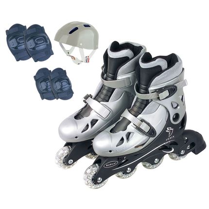 Kit Patins Ajustável Aces Fenix 34-37 AD01 - Cinza. Menor preço em Kit Patins Ajustável Aces Fenix 34-37 AD01 - Cinza.